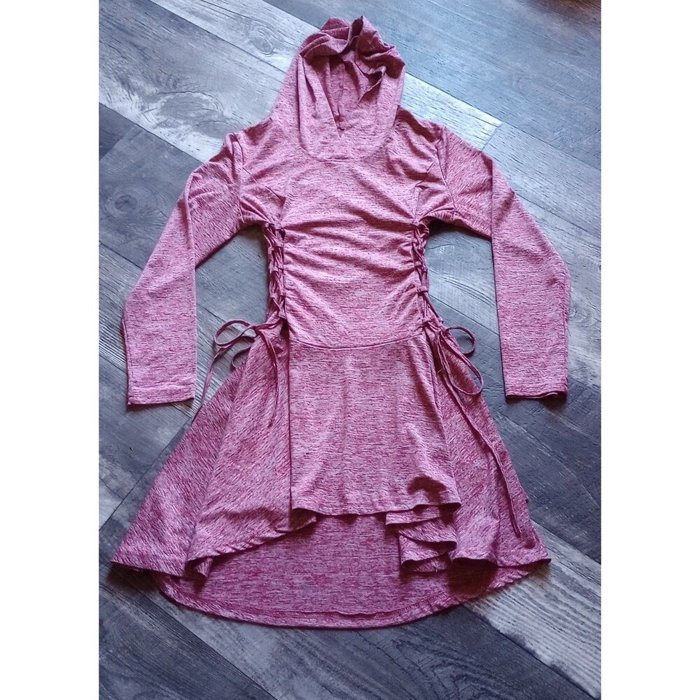 Unknown Girls L Heathered Maroon Asymmetrical Hooded Mini Dress With Cinch Sides
